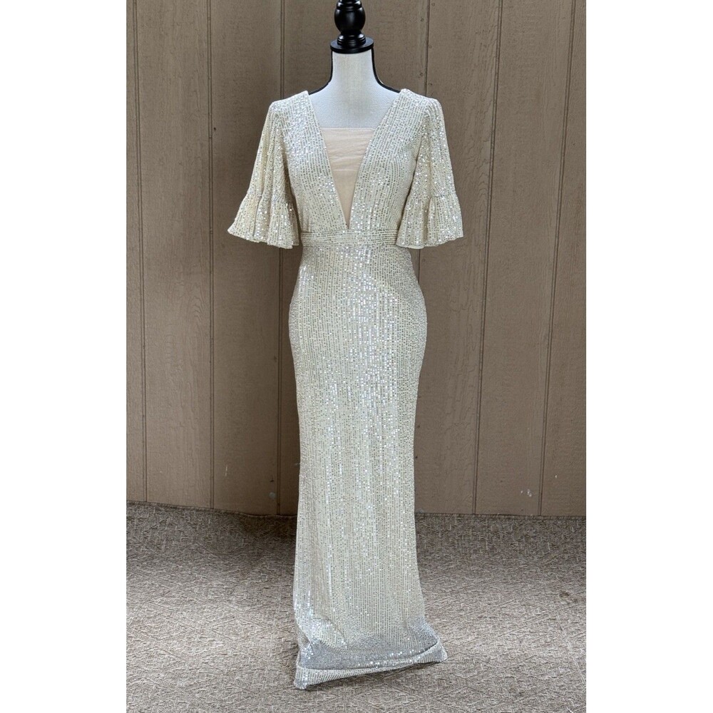 Miss Ord Elegant Mermaid Sequin Maxi Dress Flutter Sleeve Size Medium. Women.